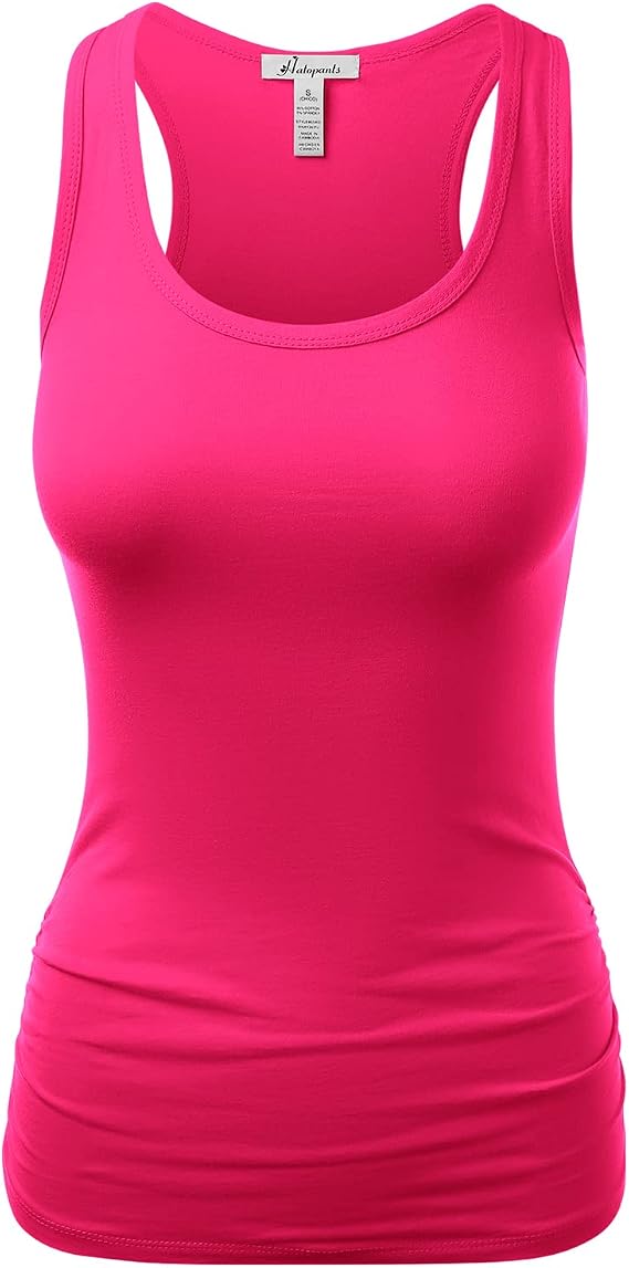 Women's Casual Solid Sleeveless Scoopneck Tank Top Side Shirring T Shirt