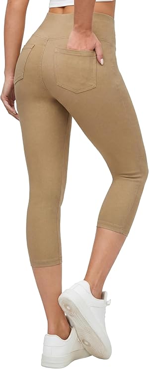Ewedoos Jeggings for Women Pull On Capri Leggings with Pockets for Women Stretchy Capri Jeans Denim Capris Pants Casual