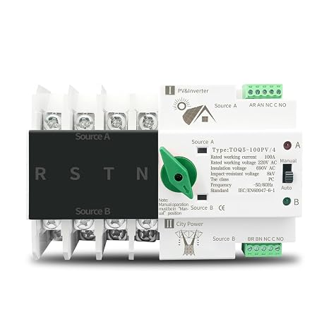 4P 3 Phase 4 Wire Din Rail ATS for PV and Inverter Dual Power Automatic Transfer Selector Switches Uninterrupted 63A 100A 125A(125A)