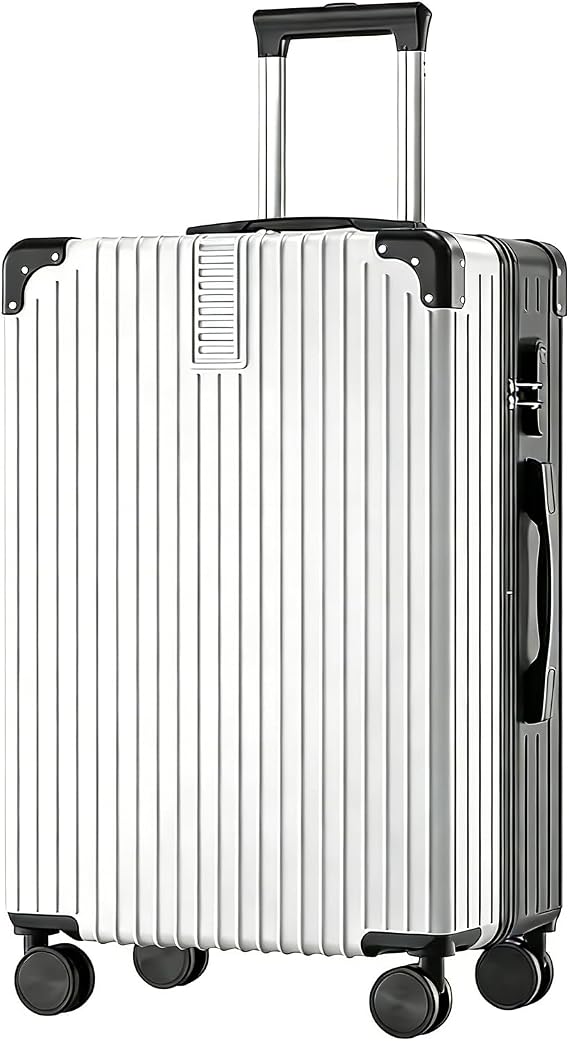 FREEFLY Hard Shell Suitcases Cheap Cabin Suitcase Carry on Luggage Medium Suitcase Lightweight Suitcase with Silent Universal Wheels,White and Black,20in