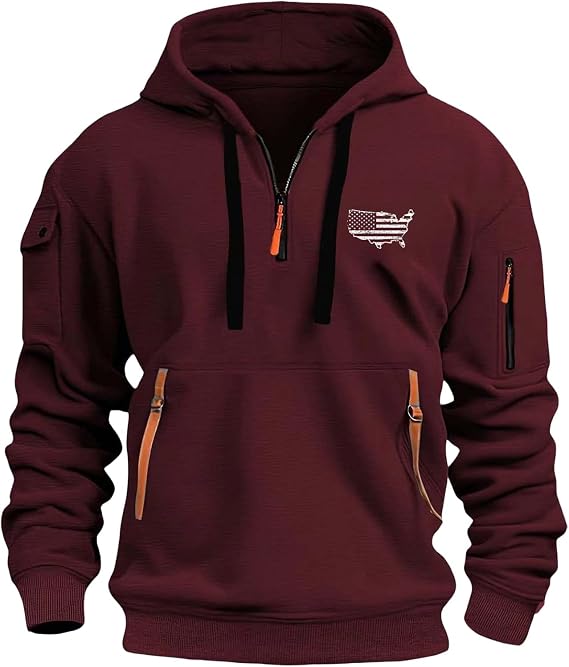 Hoodies for Men Flag Print Essentials Hoodie USA Quarter Zip Pullover Men Spring Tops Casual Sweatshirts