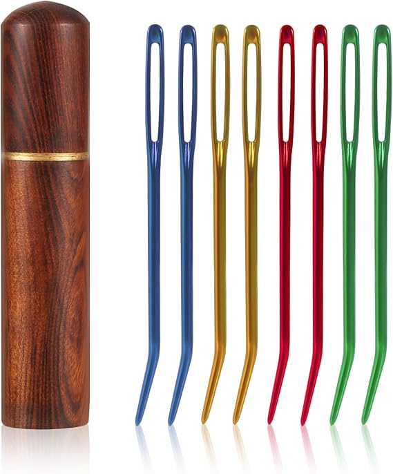 8pcs Large Eye Darning Needles for Wool, Stainless Steel Embroidery Needles Large Eye Hand Knitting Needles Tapestry Needles Yarn Sewing Needle with Wooden Needle Case for Crochet Projects