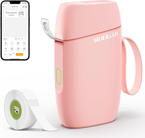 Rongta Label Maker Machine with Tape, Bluetooth Label Printer, Wireless Mini Label Makers with Multiple Templates for Organizing Office Home (Pink)