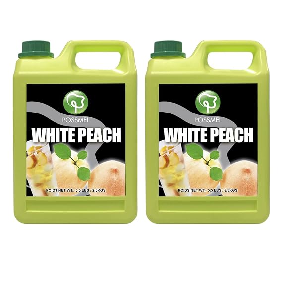Possmei White Peach Flavored Syrup, 5.5 Pound Plastic Jar 2 Pack