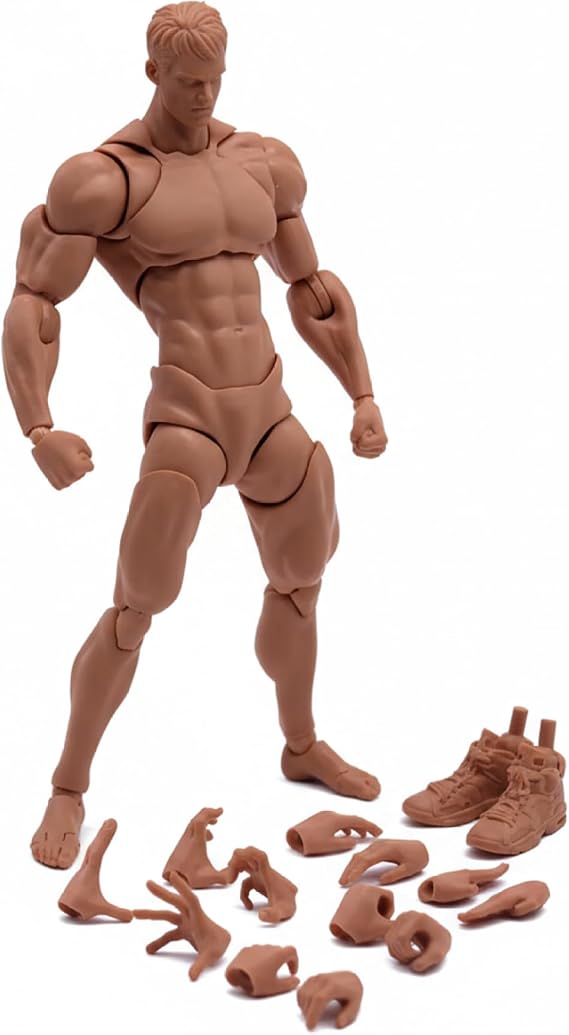 1/12 Action Figure 1/12 Scale Male Action Figure Body Super Articulated Blank Dark Skin Muscular/With Head Sculpt Accessories