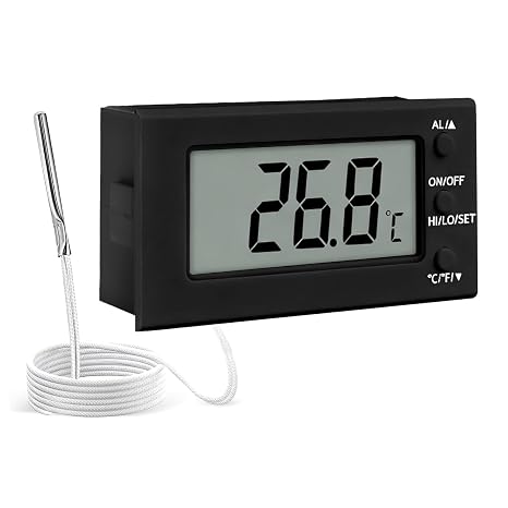Digital Oven Thermometer for Inside Fan Oven Resistant 300°C | Temperature Gauge with Probe & Timer Alarm, Heat Proof LCD Display Temperature Sensor for Oil, Milk, Deep Frying