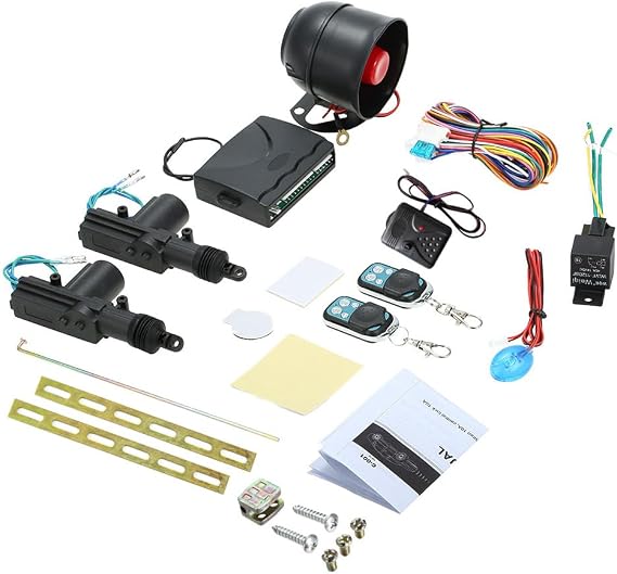 Shkalacar NEW Car Alarm System with 2 Door Remote Central Locking Kit Shock Sensor Immobiliser, Security Antitheft Alarm Systems with Keyless Entry