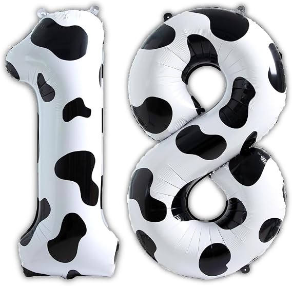 40-Inch Cow Print Number Balloon, Huge Cow Number 18 Foil Helium Balloon for 18th Birthday Party Decoration, 18th Anniversary, 18th Birthday Decorations for Girls & Boys