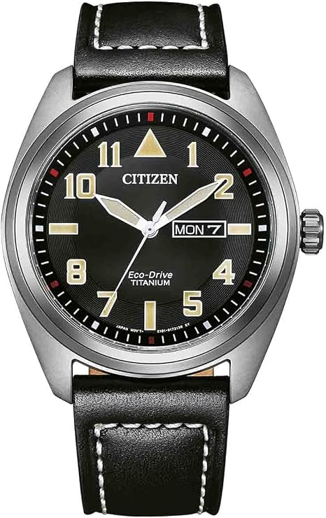 Citizen Men's Analog Eco-Drive Watch with Leather Strap BM8560-29E, Black///White, Modern