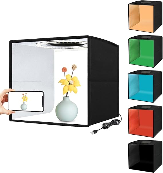 Coverzone Mini Resim ve Fotoğraf Stüdyosu Işık Kutusu 40cm x 40cm Fotoğraf Çekim Çadırı Taşınabilir Katlanabilir +6 Çeşit Küçük Ürünler İçin Çift Taraflı Renkli Arka Planlar