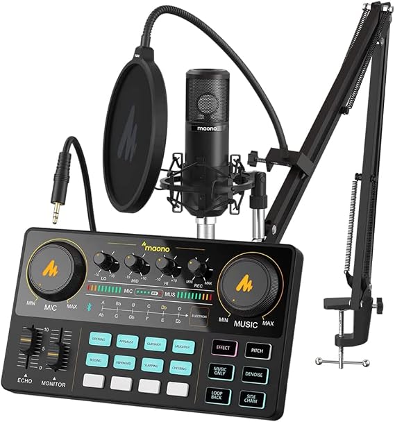 MAONO Podcast Equipment Bundle with Audio Mixer & 3.5mm Mic for Streaming