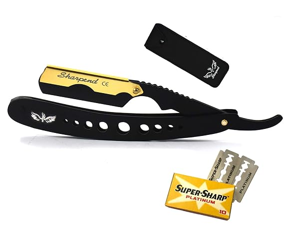 Professional Straight Edge Barber Razor Salon Quality Cut Throat Shavette Straight Razor by Sharpend Close Shaving Men's Manual Shaver Safety