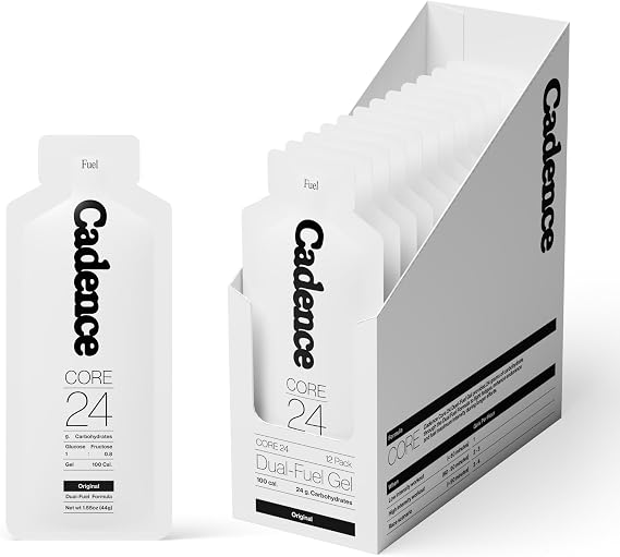 Cadence Core Energy Gels for Running Endurance - Carbohydrates Per Serving with Electrolytes for Hydration - Dual Fuel Formula, for Long Distance Sport, Cycling - 12 Pack (44g x 12)