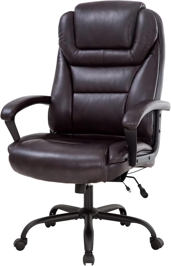 Big and Tall Office Chair, 500Lb Desk Chair Wide Seat, Black Swivel Rolling High Back PU Leather Computer Chair, Massage Adjustable Ergonomic Task Chair for Women Adults (Brown)