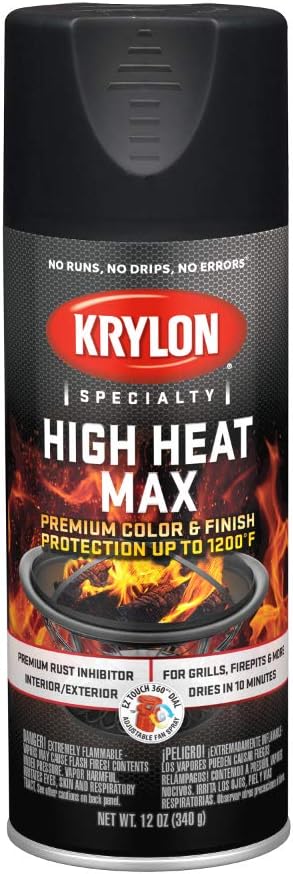 Krylon K01607000 High Heat Max, Black, Gloss, 12 ounce