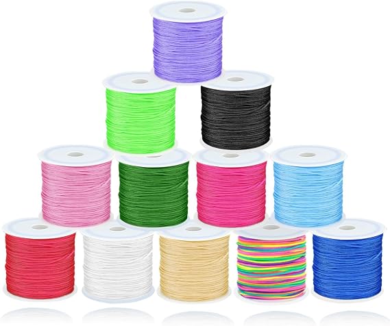 Ewparts Nylon String for Bracelet Making, 12 Rolls 0.8mm x 30m Assorted Colors with 1 Rainbow Cord, Thin Coloured Thread for Jewellery Beading Sewing Friendship Bracelets Crafts