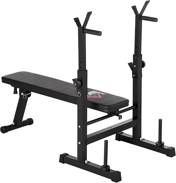 HOMCOM Adjustable Weight Bench Press Barbell Rack Dip Station | Foldable, Home Gym, Strength Training, Multi-Use Workout Bench