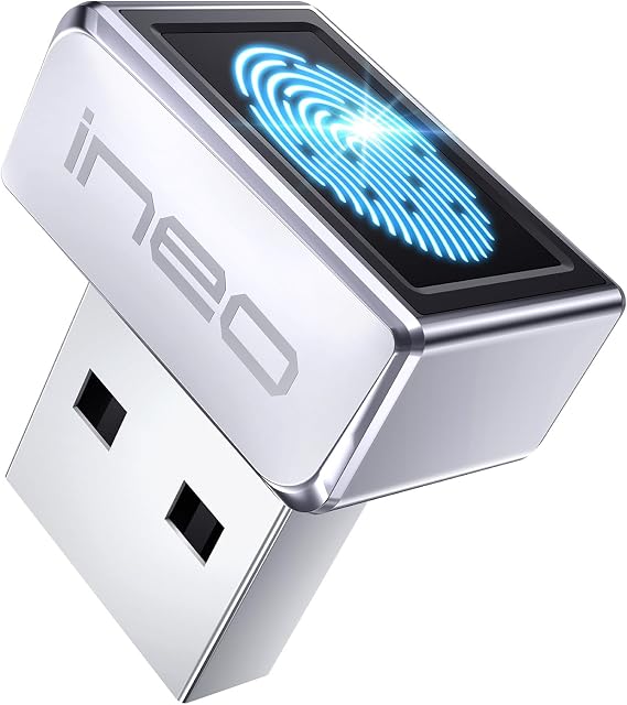 ineo USB Fingerprint Reader for Windows Hello, Compact Plug and Play Security Key, Silver [Not for Mac]