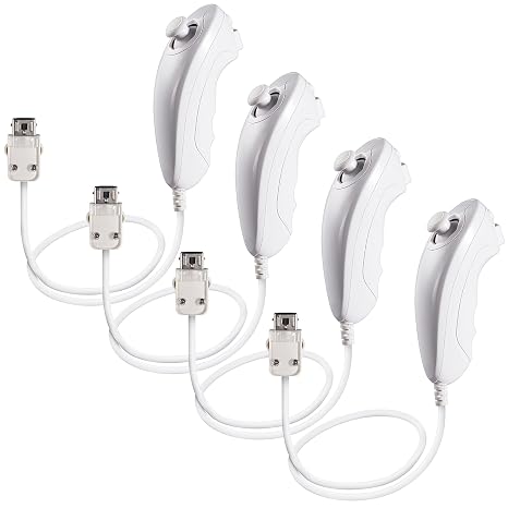 miadore 4 pack Wii Nunchuck Controller, Nunchuk Controller Replacement Compatible for Wii Wii U Console (4 pack white)