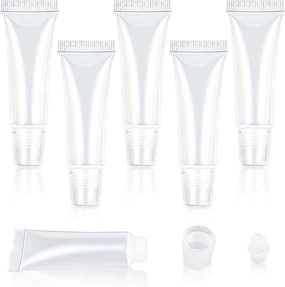 5Pcs Empty Lip Gloss Tubes, Clear Lip Balm Containers Soft Squeezable Travel Toothpaste Containers Mini Refillable Cosmetic Bottles for DIY Lip Gloss