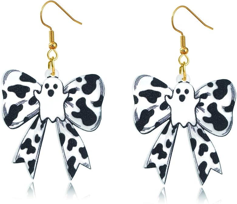 Halloween Earrings Ghost Bow Dangle Earrings Lightweight Acrylic Statement Drop Earrings Jewelry Accessory for Women