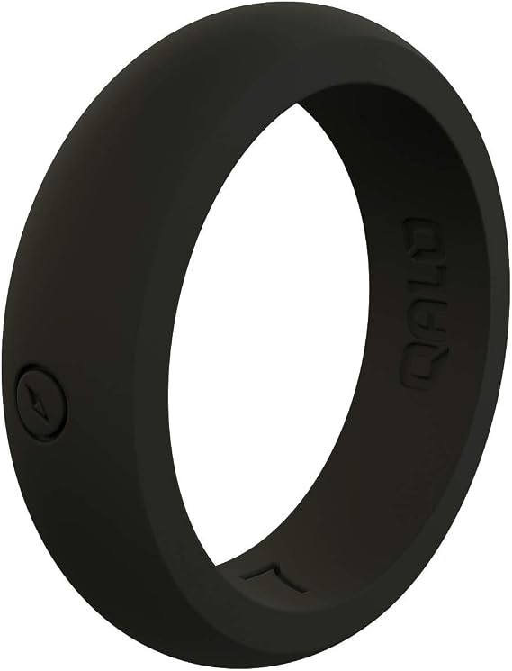 QALO Women's Rubber Silicone Ring, Classic Silicone Wedding Ring for Women, Breathable, Durable Engagement Silicone Band, 5.5mm Wide 2.5mm Thick, Black, Size 4
