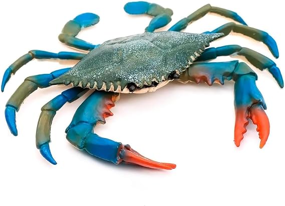 Blue Crab Toys for Kids - Realistic Plastic Crab Figure, 6.6 x 5.3 Lifelike Ocean Animal for Bath Play, Coastal Displays, Marine Life Lessons, Party Tables, Beach Themes, Shelf Styling and Home Decor