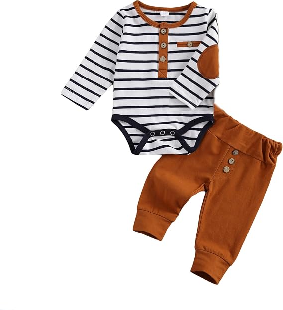 FIOMVA 3Pcs/Set Newborn Baby Girl Boy Striped Long Sleeve Tops Pant Hat Outfits Clothes