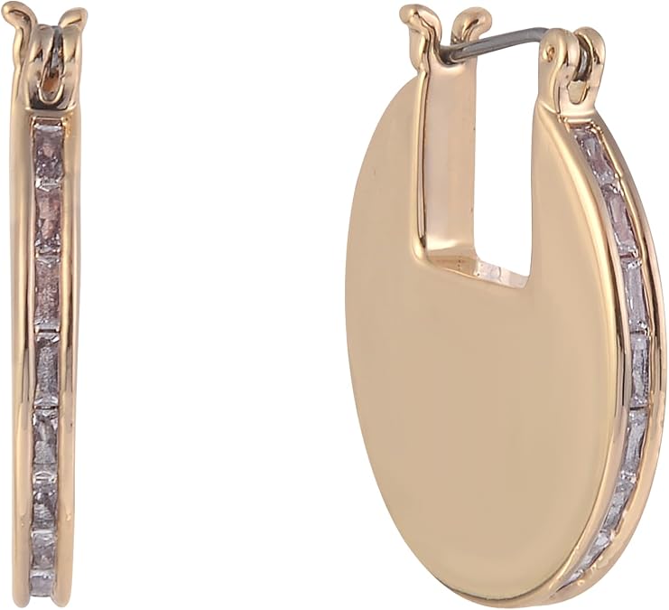 Daisy Fuentes Gold Tone Disc Hoop Earrings with CZ Stones