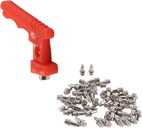 Riven 50PCS Track Spikes with Red Spike Wrench, Steel High Jump Spikes Replacement for Plastic Track Short Running Jumping Sprint Sports (Silver)