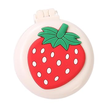 1Pc Travel Hair Brush with Mini Mirror - Portable Folding Round Massage Brush for Girls and Women, Strawberry Hair Care Styling Tools