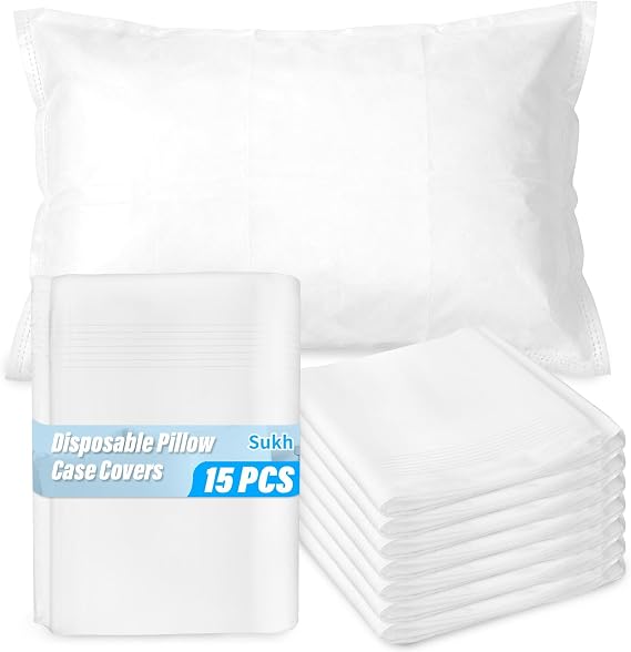 Sukh Disposable Pillow Case Covers Standard Size 15 Pack,31 x 20 Inch