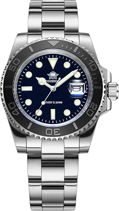 ADDIESDIVE 41 MM Quartz Dive Watch for Men Waterproof 200 M Brushed Stainless Steel Band Luminous Dial