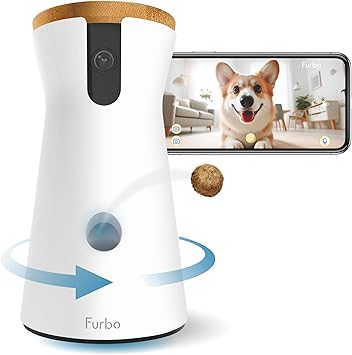 Furbo 360 Dog Camera: Pet Security Cam w/Barking Alerts, Rotating View, Treat Toss w/Phone App, Smart Home Puppy Monitoring, 2-Way Speaker, No Subscription Needed. Standard See, Talk, Toss Features