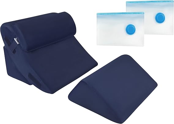 4 Pcs Orthopedic Bed Wedge Pillow Set Post Surgery, Relaxing, Back & Adjustable Head Support Cushion Triangle Memory Foam Pillow for Acid Reflux, Sleeping, Reading, Leg Elevation, Snoring (BLUE)