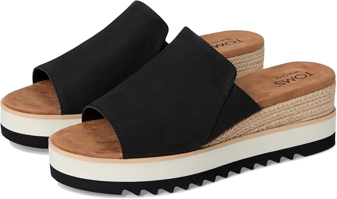 TOMS Women's Diana Mule Wedge Sandal, Black Leather, 7.5