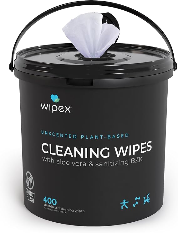 Wipex Gym & Fitness Cleaning Wipes, 400ct Dispensing Bucket with Sanitizing BZK for Hands, Great for Gym, Studios and Fitness Centers 400 Count (Pack of 1)