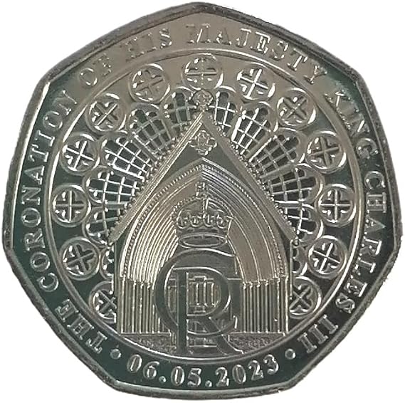 2023 GIBRALTAR Westminster Abbey Door Fifty Pence Coronation King Charles III UNC 50p coin with Heptagon Acrilyc Coin Holder