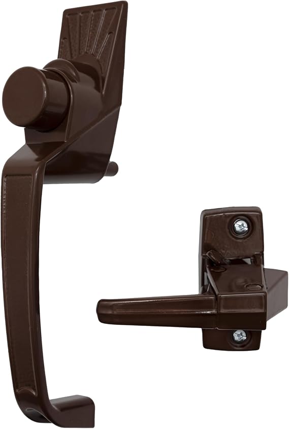 Ideal Security Model 910 Classic Push Button Handle with Latch for Storm Door and Screen Door, Brown