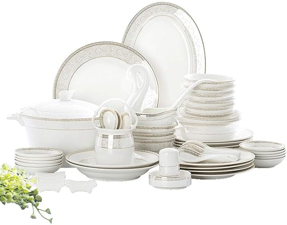 White Round Porcelain Dinnerware Set, Dishes/Plate/Bowl Set, Fine Bone China Dinnerware Sets, Collection Ceramic Kitchen and Dining Sets for Home,B56 pcs Service for 10(32 Pcs Service for 6)