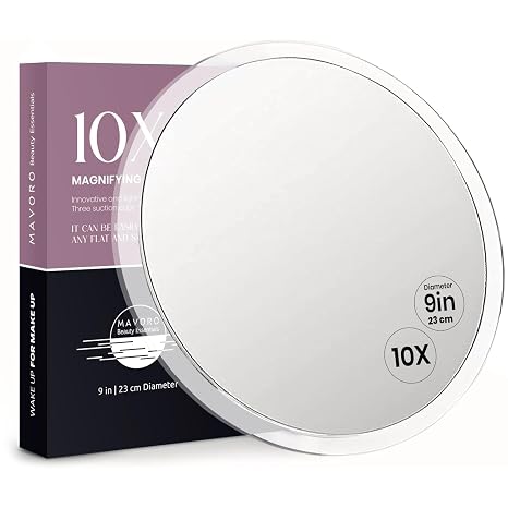 Mavoro 23 cm Magnifying Mirror with 3 Strong Suction Cups 10x Magnification Portable Travel Makeup & Cosmetic Mirror (10X)