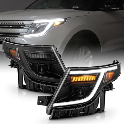 KEEKPO - For 2011-2015 Ford Explorer Halogen Upgrade Black LED Sequentail Signal Projector Headlights Pair LeftRight