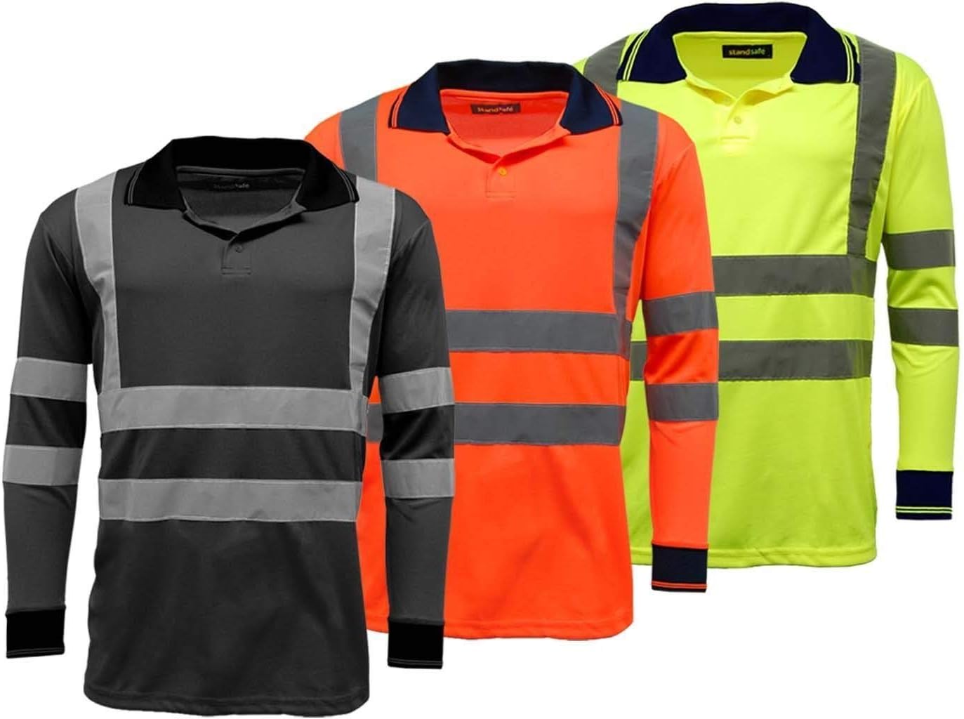 5 Pack Polo Shirts Hi Vis High Viz Visibility Long Sleeve Safety Mens Work Shirt