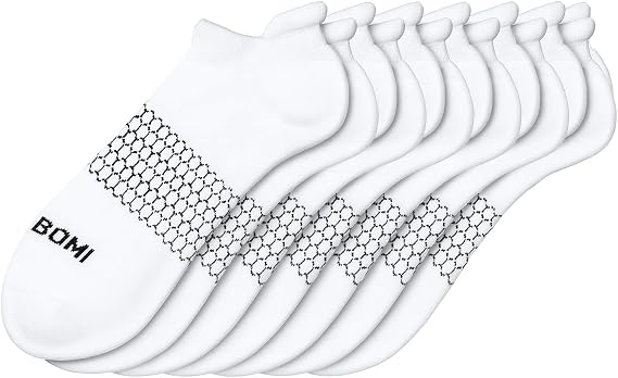 BOMBAS Men's Solid Ankle Large Socks, (6 Pairs) White Ankle Large Socks