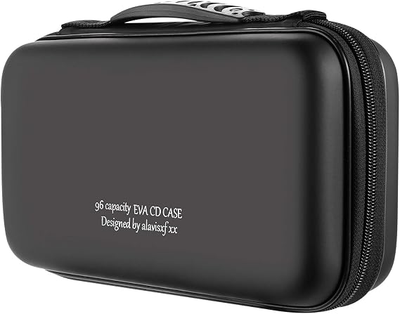 CD Case, 96 Capacity Hard EVA Protective Blu-ray CD Organizer | CD DVD Holder, Double Zipper Closure, Portable Handle, Scratch-Resistant Sleeves, Disc Storage Wallet for Car Home Travel