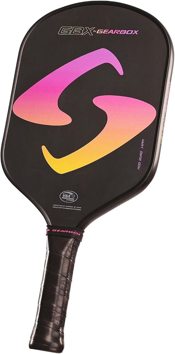 Gearbox GBX Quad Mod 14mm Pickleball Paddle Textured Glass Fiber Face, Enhanced Spin & Control, PU Molded Handle, 14mm Poly Core Lightweight, Durable, High-Performance Paddle