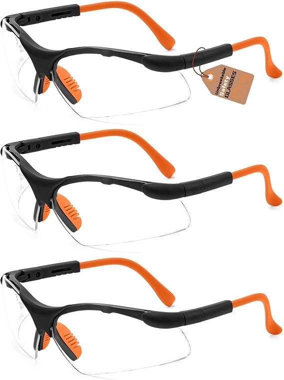 Wrap-Around Safety Glasses for Men ANSI Z87 Anti-Fog Clear Work Glasses with Removable Foam Nose Pad Adjustable Frame