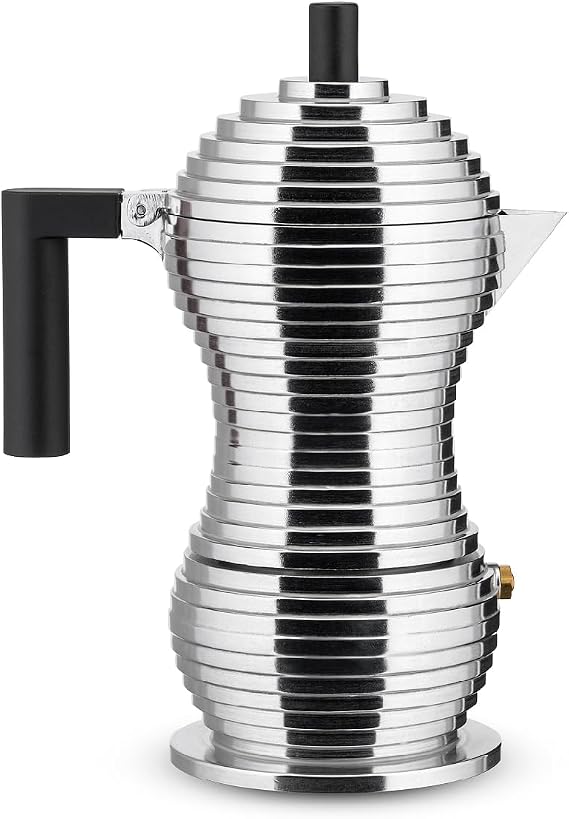 Alessi Pulcina Espresso Coffee Maker in cast Aluminium. Handle and knob in PA Black