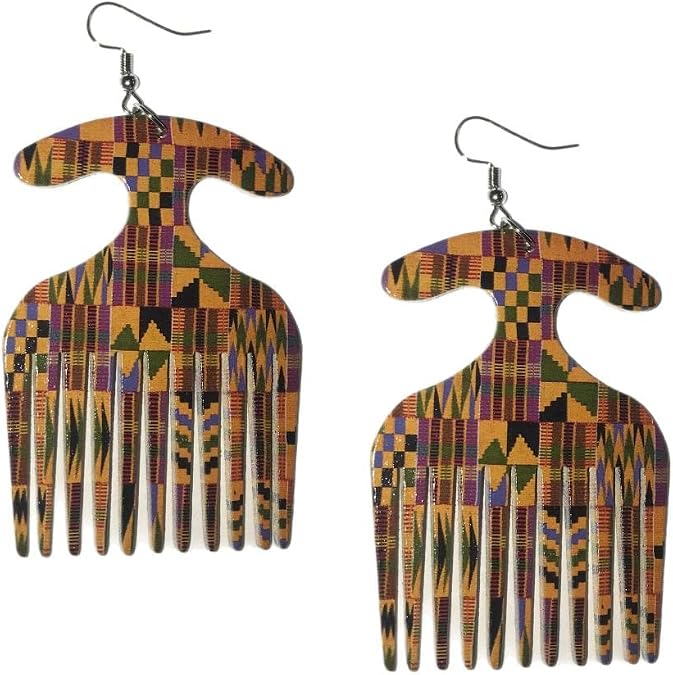 Afro Pick Comb Earrings (Multi-Color)