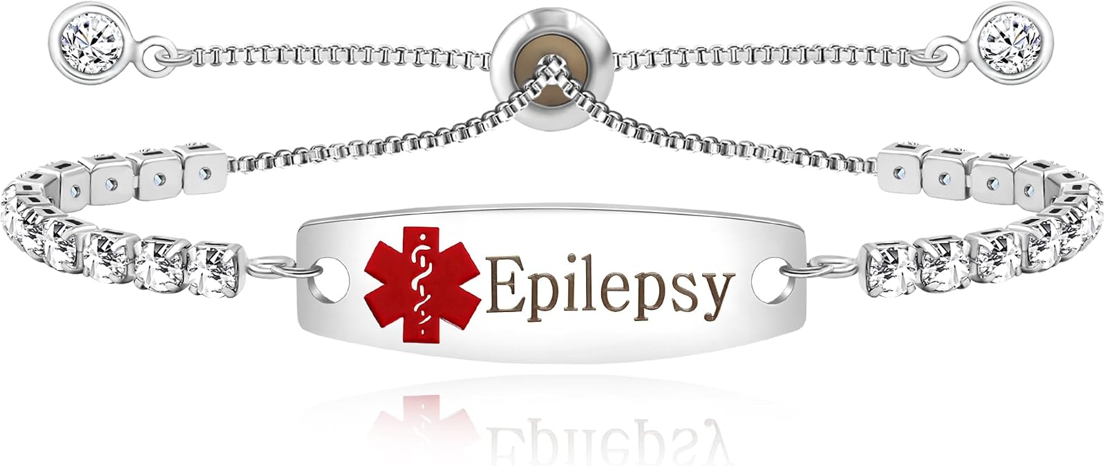 Uloveido Personalized Emergency Medical Alert Bracelet - Round Cubic Zirconia Tennis Bracelet Adjustable Slider Chain
